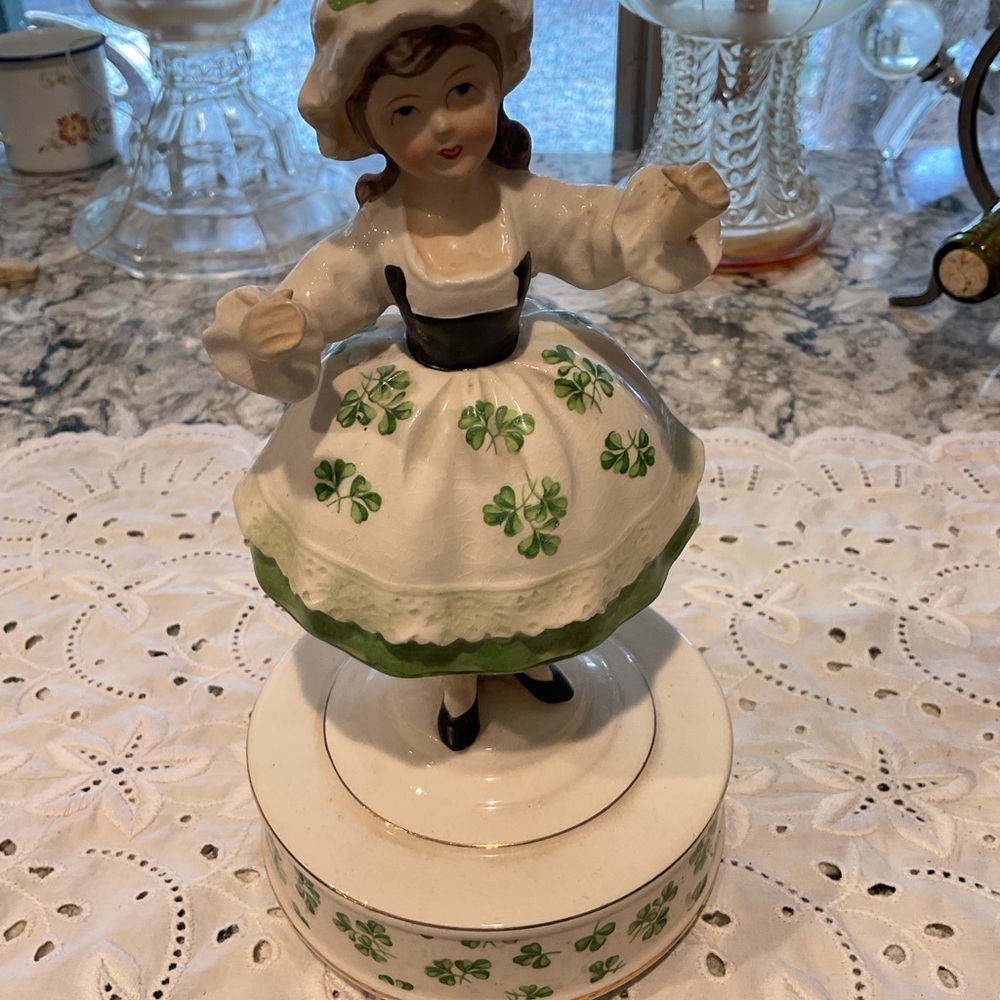 Vintage Ceramic Figurine with Clover Dress